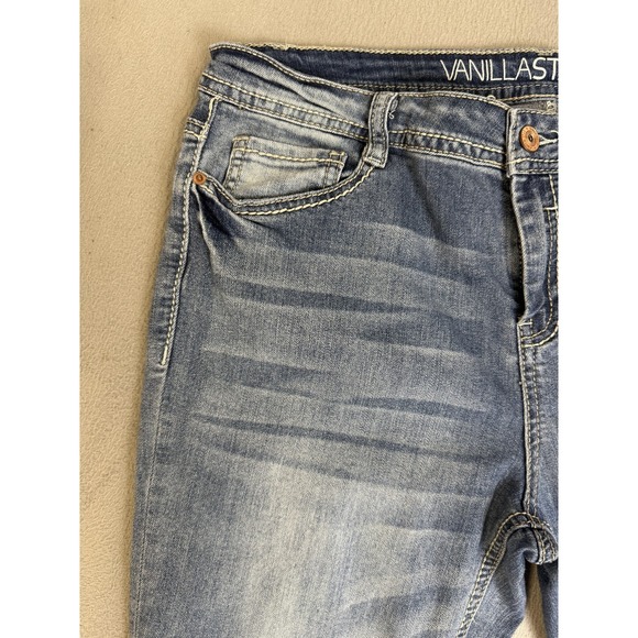 Vanilla Star Jeans Womens 15 Blue Mid Rise Skinny Lace Cuff Stretch Denim Casual - Picture 3 of 16